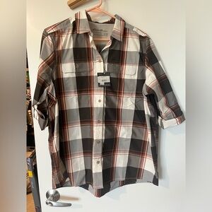 Eddie Bauer Men's Casual Plaid Shirt - Black, White, and Orange